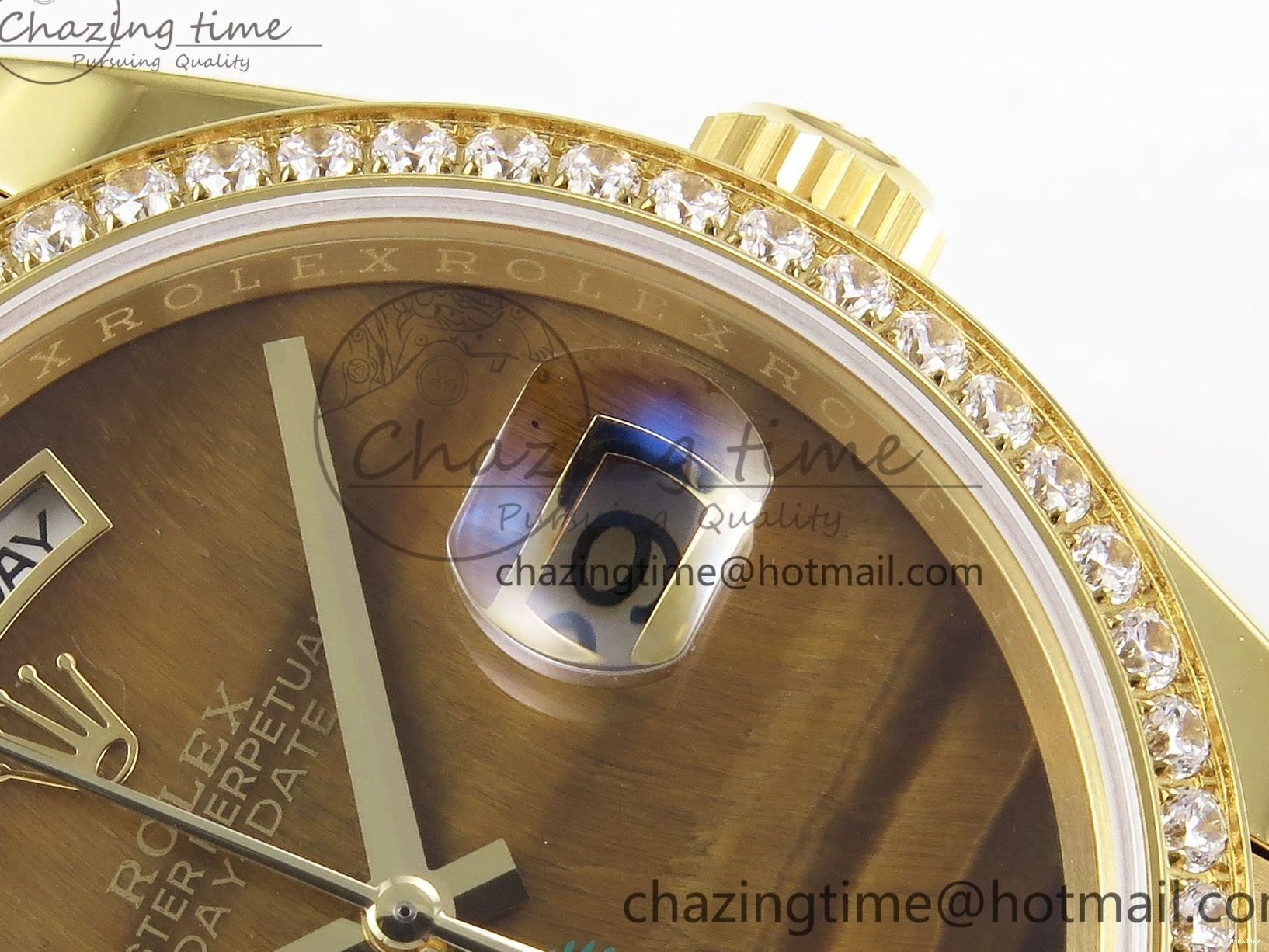 MiroTime 0121 WaterResistant Day Date 36 YG RAF 1:1 Best Edition Brown Oman Dial Diamonds Bezel on YG Bracelet A 1518